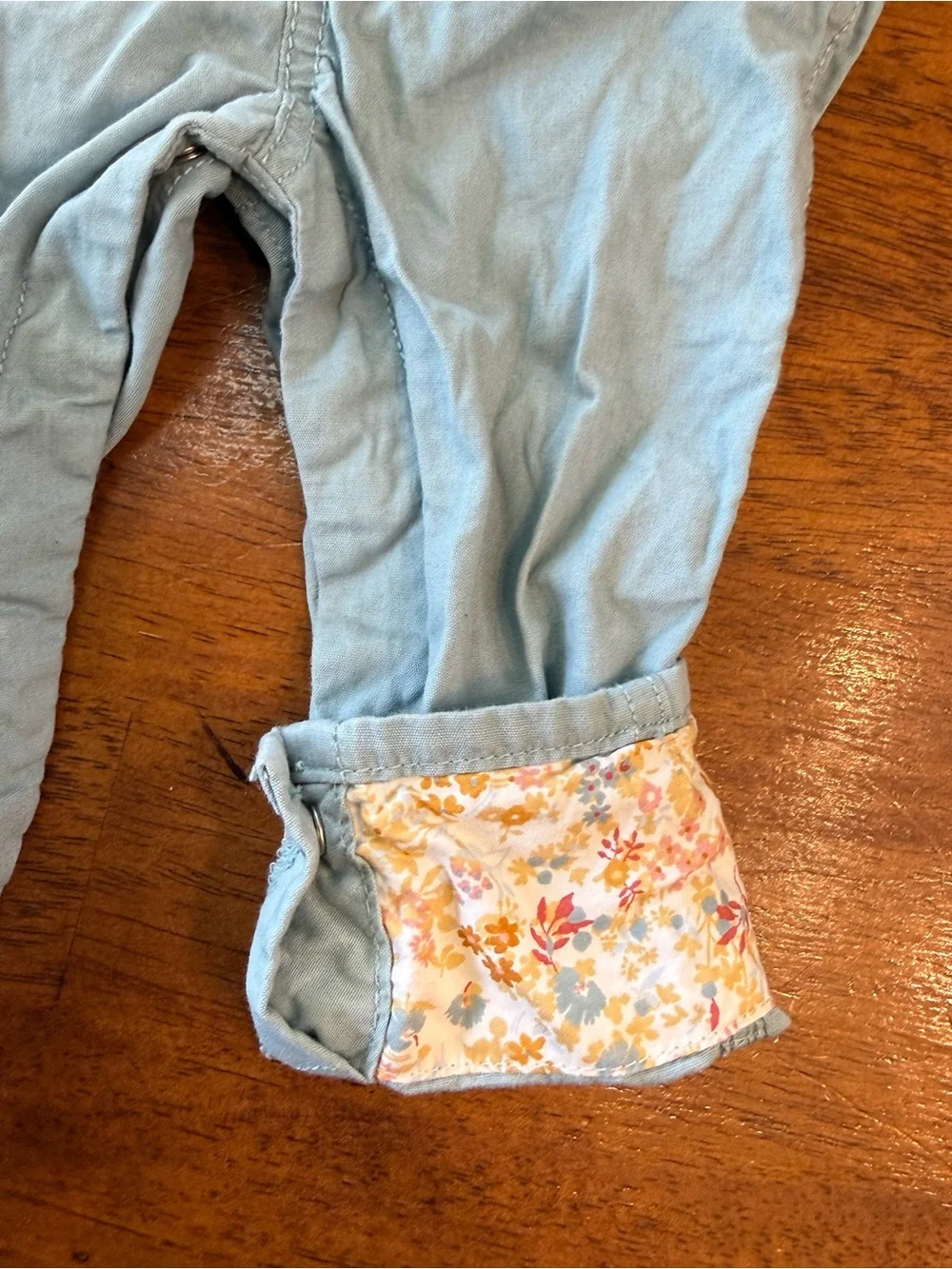 OshKosh B’gosh Baby Girl Blue Canvas Overalls Floral Lined Cuff size 18 months